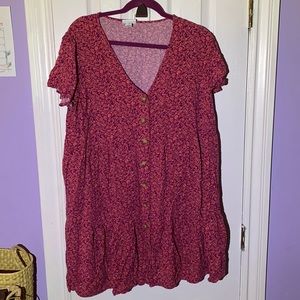 Short sleeve button front tiered dress